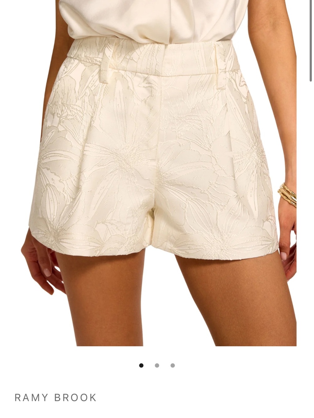 Ramy Brook Ivory Floral Jacquard High-Rise Shorts